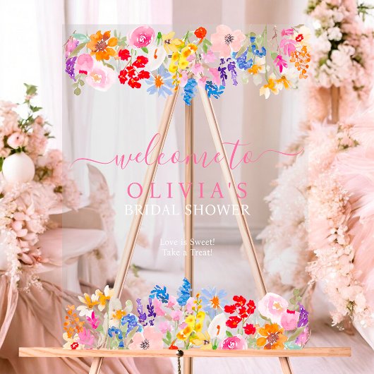 庭モダン野の花のスクリプトブライダルへようこそ アクリルサイン