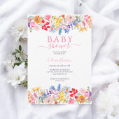 庭モダン野草花スクリプト赤ちゃんシャワー 招待状