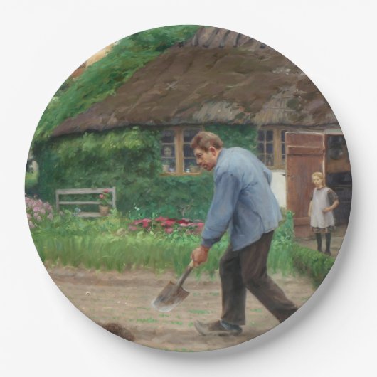 庭園での午後の作業(H.A.ブレンデキルデ著) ペーパープレート (正面)