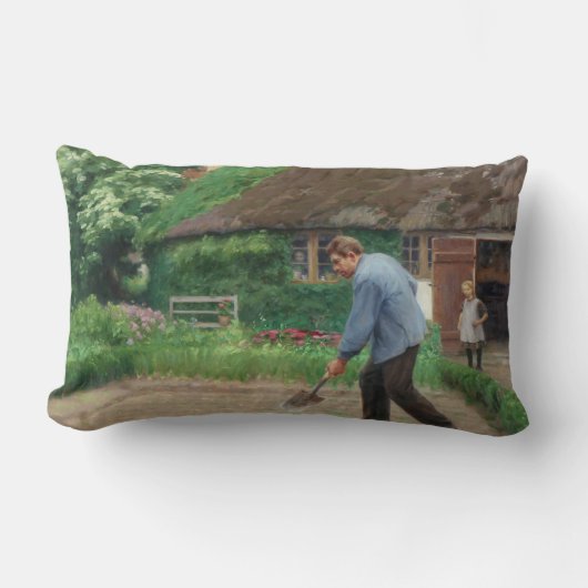 庭園での午後の作業(H.A.ブレンデキルデ著) ランバークッション (正面)