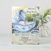 庭園に咲く花々が誘うヴィンテージ ブルーのベビーカーのご案内 招待状 (スタンド正面)