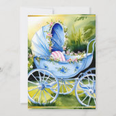 庭園に咲く花々が誘うヴィンテージ ブルーのベビーカーのご案内 招待状 (裏面)