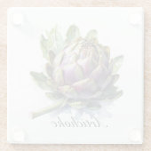 庭園のハート:水の色のアーティチョーク ガラスコースター (裏面)