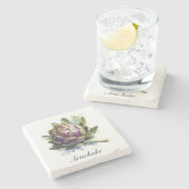 庭園のハート:水の色のアーティチョーク ストーンコースター (横)