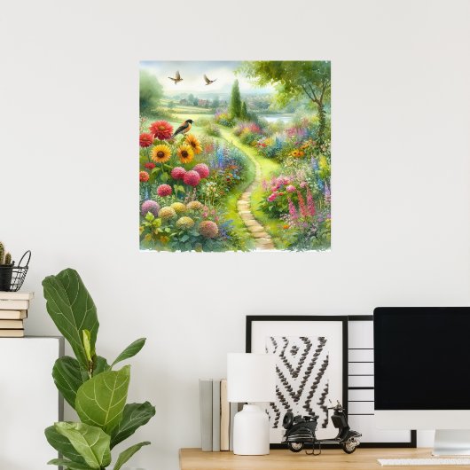 庭園の歩道の風景3 ポスター (ホームオフィス)