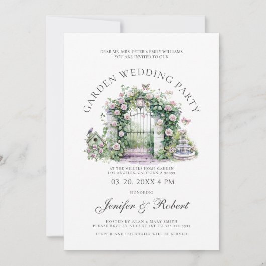 庭園の結婚式パーティーフローラガーデンドア 招待状 (正面)