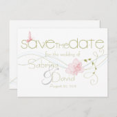 庭園の結婚式ピンクリリー保存日 案内ポストカード (正面/裏面)