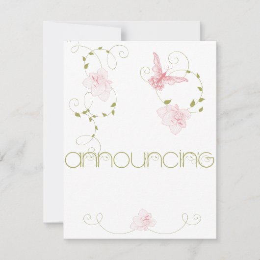 庭園の結婚式ピンクリリー婚約 案内状 (正面)