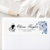 庭園の結婚式モノグラムスクリプトエレガントバラ ラベル (インサイチュ)