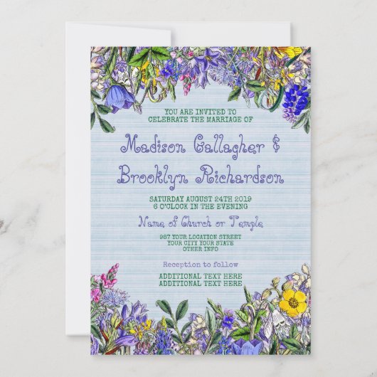 庭園の結婚式ワイルドフラワーズモノグラムヴィンテージフローラ 招待状 (裏面)