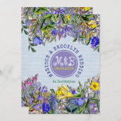庭園の結婚式ワイルドフラワーズモノグラムヴィンテージフローラ 招待状 (正面/裏面)