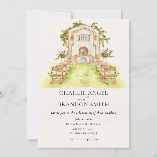 庭園の結婚式会場 招待状 (正面)