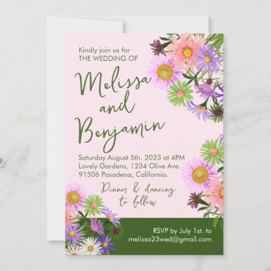 庭園の結婚式招待状ピンクの花 招待状 (正面)