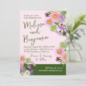 庭園の結婚式招待状ピンクの花 招待状 (スタンド正面)