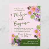 庭園の結婚式招待状ピンクの花 招待状 (正面/裏面)