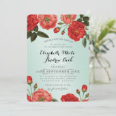 庭園の結婚式招待状レッドローズフローラフラワーミント 招待状 (スタンド正面)