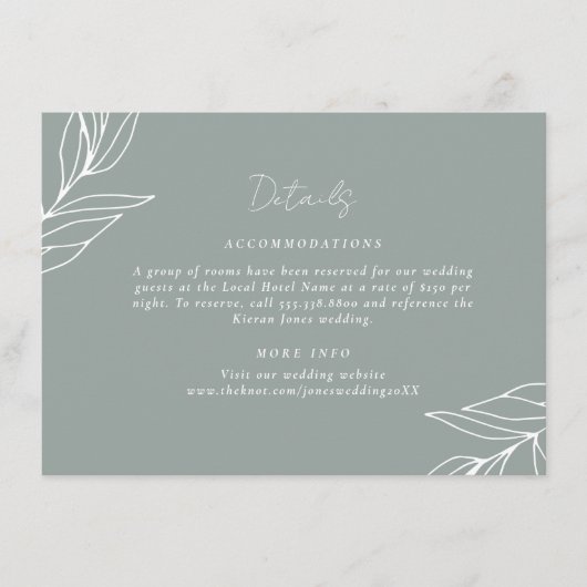 庭園の結婚式植物葉詳細 エンクロージャーカード (正面)