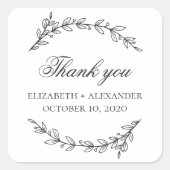 庭園の結婚式。白黒の植物学感謝してい君 スクエアシール (正面)