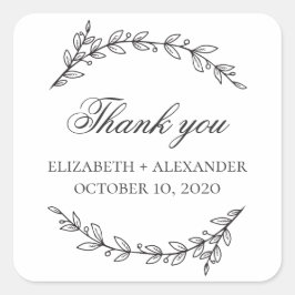 庭園の結婚式。白黒の植物学感謝してい君 スクエアシール