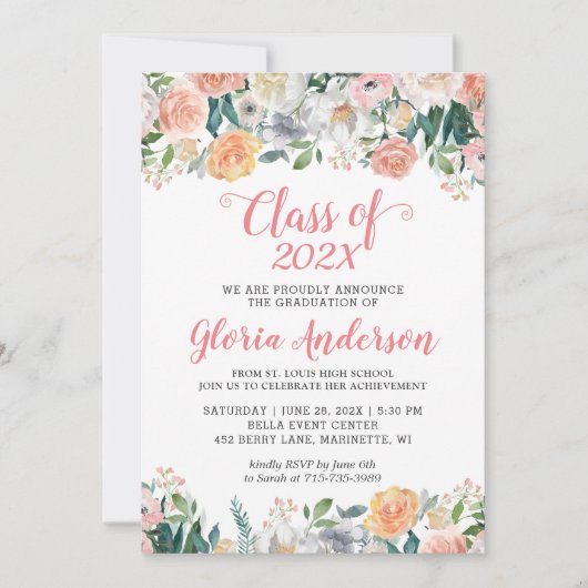 庭園バラ開花フローラクラス2022卒業 招待状 (正面)