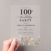 庭園フローラ書道100誕生日 アクリル招待状 (インサイチュ (ポータブル))