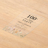 庭園フローラ書道100誕生日 アクリル招待状 (レイダウン)