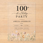 庭園フローラ書道100誕生日 アクリル招待状 (正面)