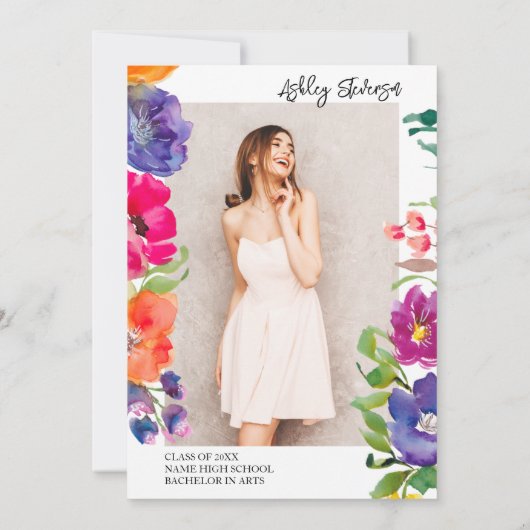 庭園フローラ水彩写真卒業 招待状 (裏面)