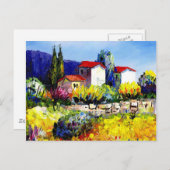庭園付きの家 カラフルな油彩画 旅行 楽しい ポストカード (正面/裏面)