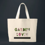 庭園愛好家フローラ文字ピンクホワイトグリーン ラージトートバッグ<br><div class="desc">デザインは個人的な関心に基づいて、ガーデニング。庭園愛好家は自分の庭を愛し、それを見せることを恐れない!文字「庭園愛好家」は私の美しい庭からの写真の花の動機でいっぱいである。色はピンク、白で、もちろん緑のビット – 任意の真の庭で最も一般的な色。黒線要素は移動または削除できる。</div>