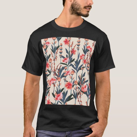 庭園花模様:熱帯植物学ヴィンテージ Tシャツ (正面)