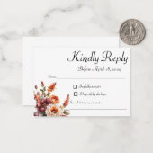 庭園花模様RSVPカード、返信カード ノートカード (正面/裏面インサイチュ)