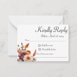 庭園花模様RSVPカード、返信カード ノートカード