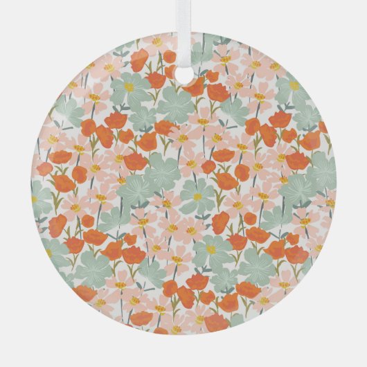 庭園花：ピンク、オレンジのシームレス ガラスオーナメント (正面)