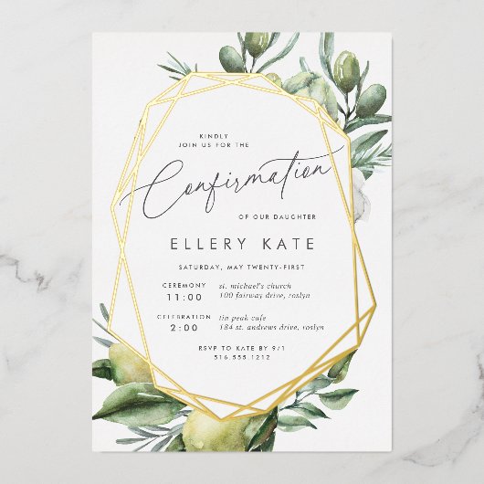 庭地中海のの確認 箔招待状 (正面)