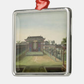 庭場面、c.1820-40 (w/c紙で) 2 メタルオーナメント (左)