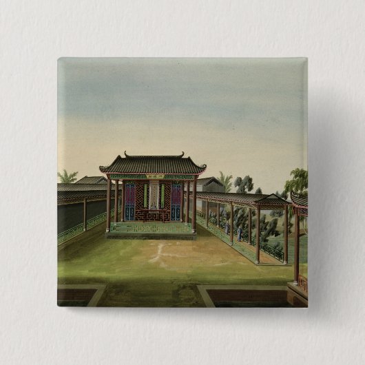 庭場面、c.1820-40 (w/c紙で) 2 缶バッジ (正面)
