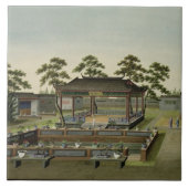 庭場面、c.1820-40 (w/c紙で) 4 タイル (正面)
