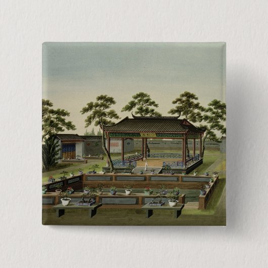 庭場面、c.1820-40 (w/c紙で) 4 缶バッジ (正面)