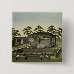庭場面、c.1820-40 (w/c紙で) 4 缶バッジ
