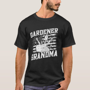 庭師おばあちゃんアメリカ国旗の庭師ガーデニング Tシャツ