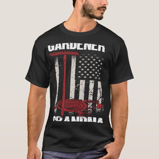 庭師おばあちゃん米国旗ガーデニング1 Tシャツ (正面)