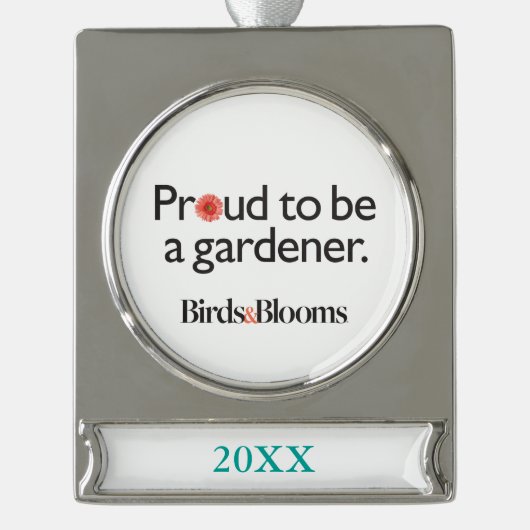 庭師があること誇りを持った シルバープレートバナーオーナメント (正面)