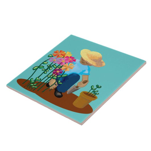 庭師と花 タイル (側面)