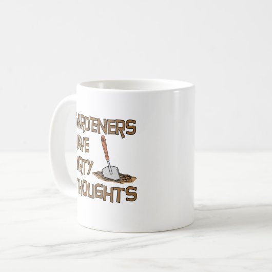 庭師に汚れた思考のおもしろマグカップがあります コーヒーマグカップ (正面左)