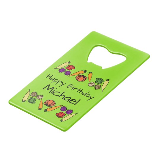 庭師のためのハッピーバースデー、任意の年齢、あなたの名前 クレジットカード栓抜き (正面アングル)