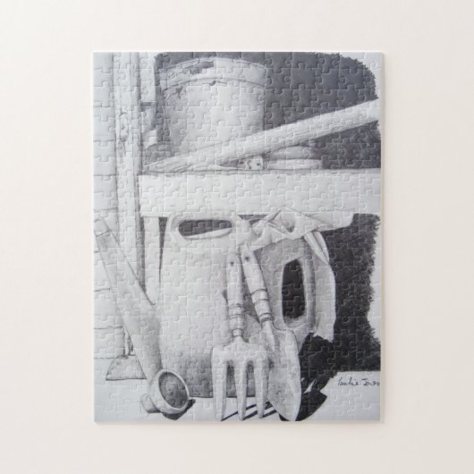 庭師のための庭道具の静物的スケッチ ジグソーパズル (縦)