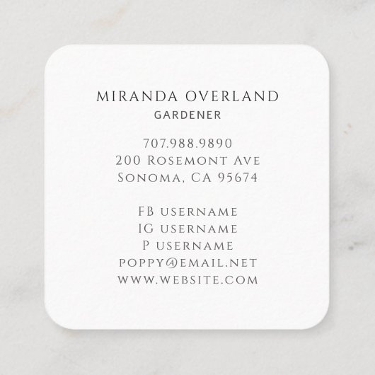 庭師の手と葉のロゴ スクエア名刺 (裏面)