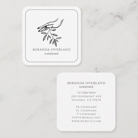 庭師の手と葉のロゴ スクエア名刺 (正面/裏面)