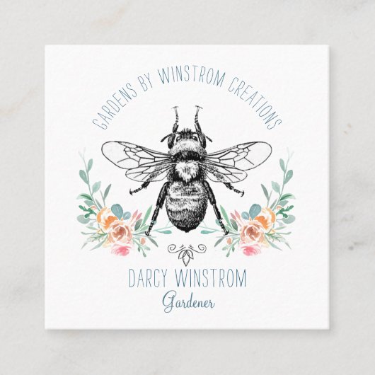 庭師の手描き蜂蜜とフローラ スクエア名刺 (正面)